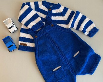 Knitted dungarees and cardigan "Mavis" as a set of baby wool with anti-pilling