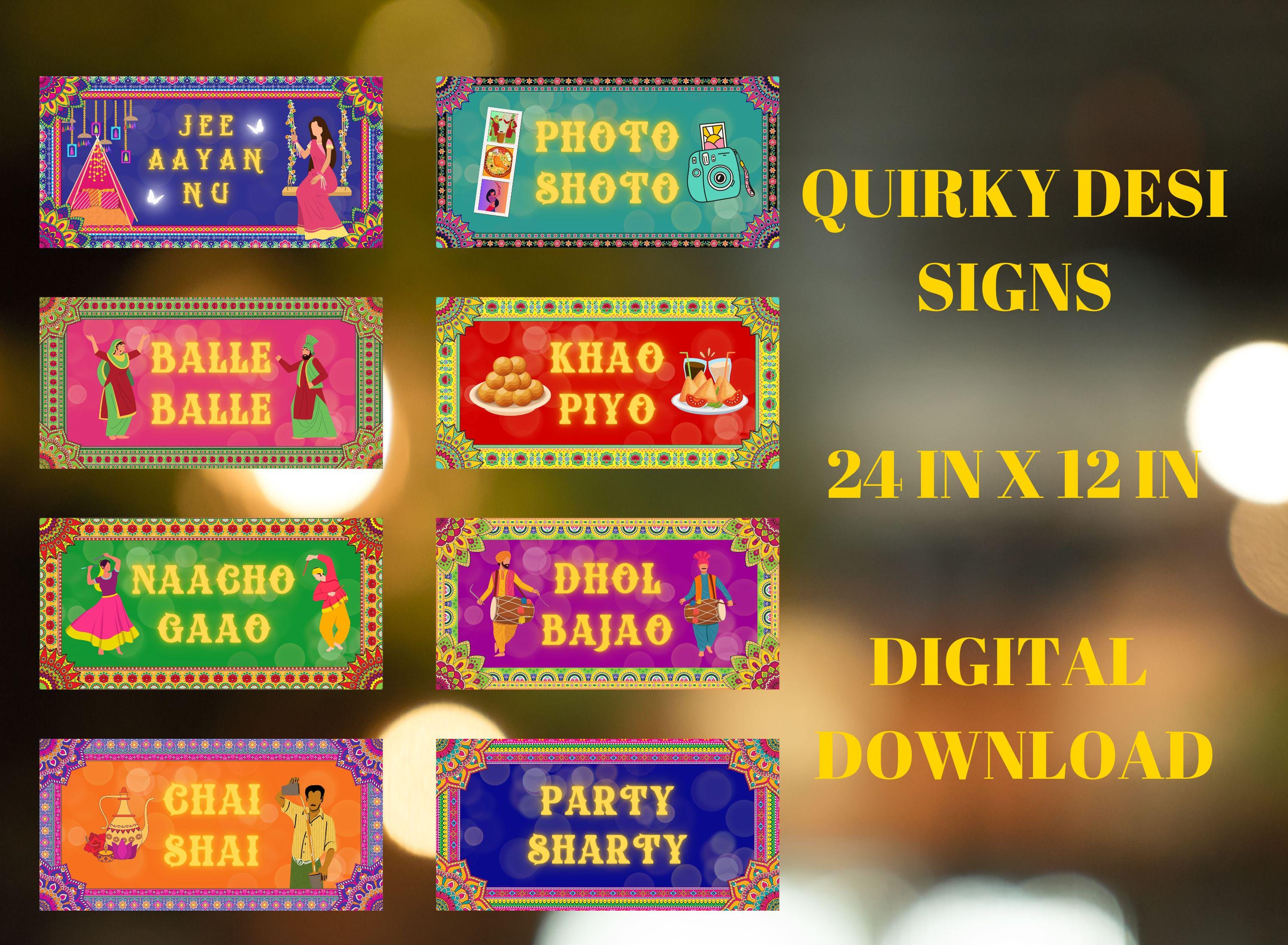 Quirky Desi Wedding/Mehndi Signs - 24in x 12in - DIGITAL DOWNLOAD
