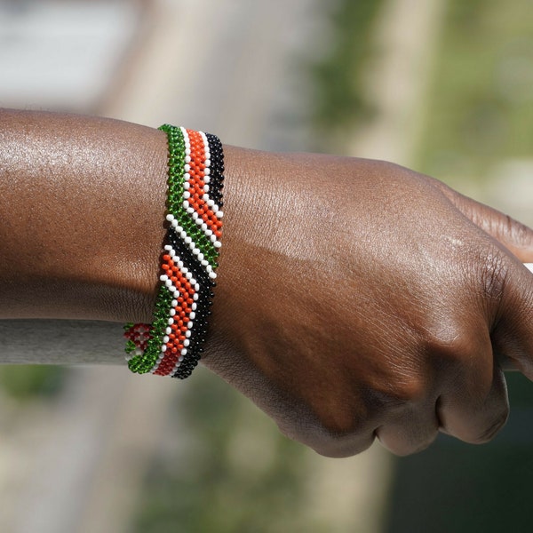 Bracelets en perles du Kenya, bracelet drapeau du Kenya, bracelet élégant, bracelet de poignet, cadeau pour lui ou elle