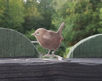 Metal Wren on stand - 65x60mm - Garden Art - Made in Wales - Rusty Metal Art - Metal Wren- ready to Rust Wren- Wren on a branch - Welsh Gift