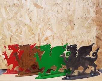 Welsh Dragon Garden Ornament - Handcrafted Metal Art - Rusty Finish - Red Dragon - Made in Wales - Ready to Rust - Welsh garden Gift