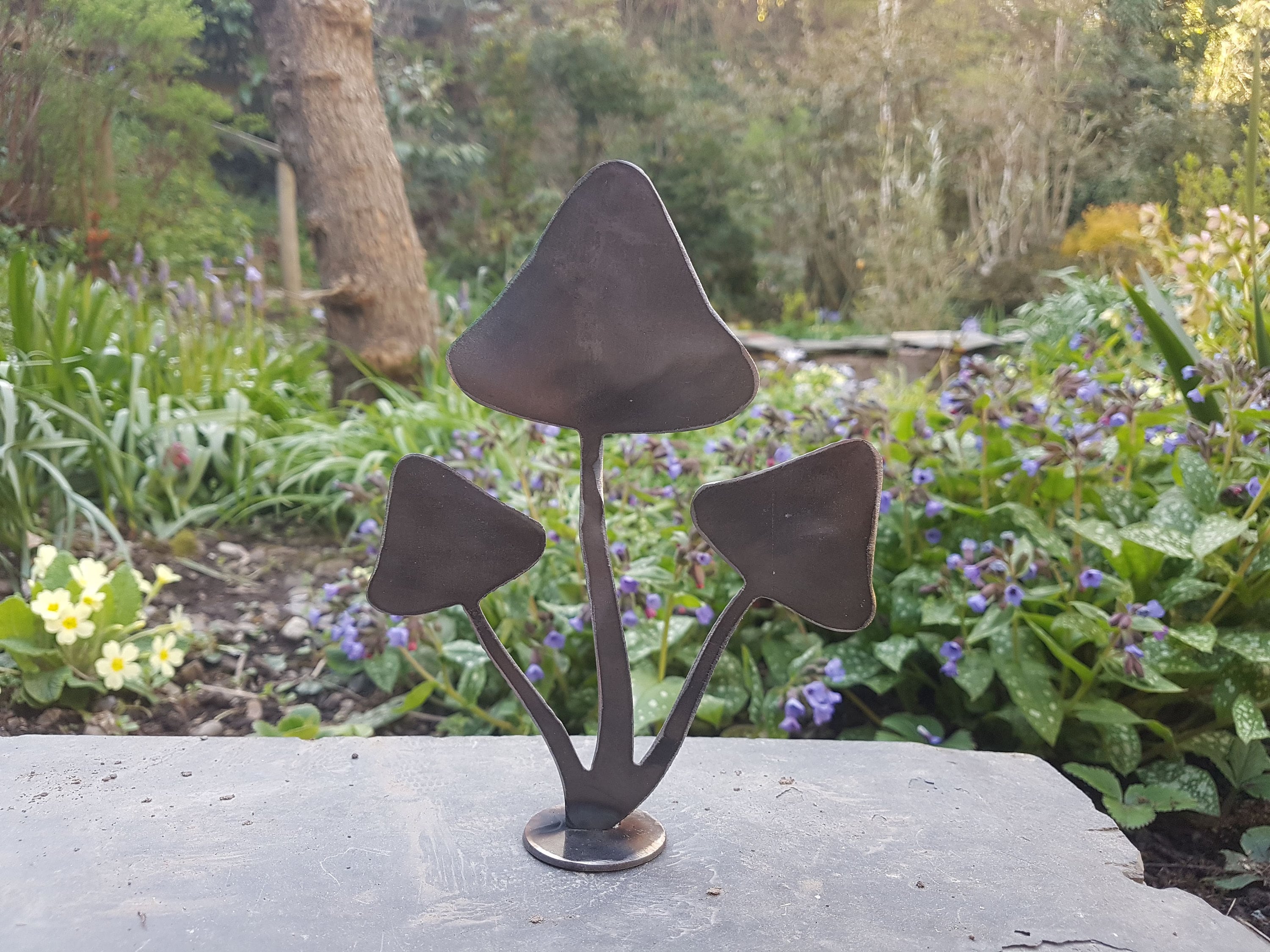Metal triple Mushroom Garden Art Made in Wales Rusty Etsy