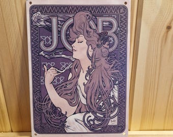 a5 Job Rolling Paper advert reproduction on powder coated mild steel. Artwork by Alphonse Maria Mucha C1898