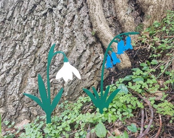 Campanilla de invierno ~ Campanilla azul - Hecho en Gales - Marcador de plantas - Arte de jardín pintado - Jardín