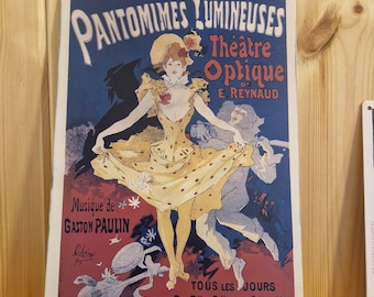 a4 Pantomimes Lumineuses reproduction on powdercoated mild steel. Artwork by Jules Chéret C1892.