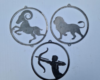 Aries - Leo - Sagittarius - Fire Star signs - signs of zodiac - metal discs - made in wales