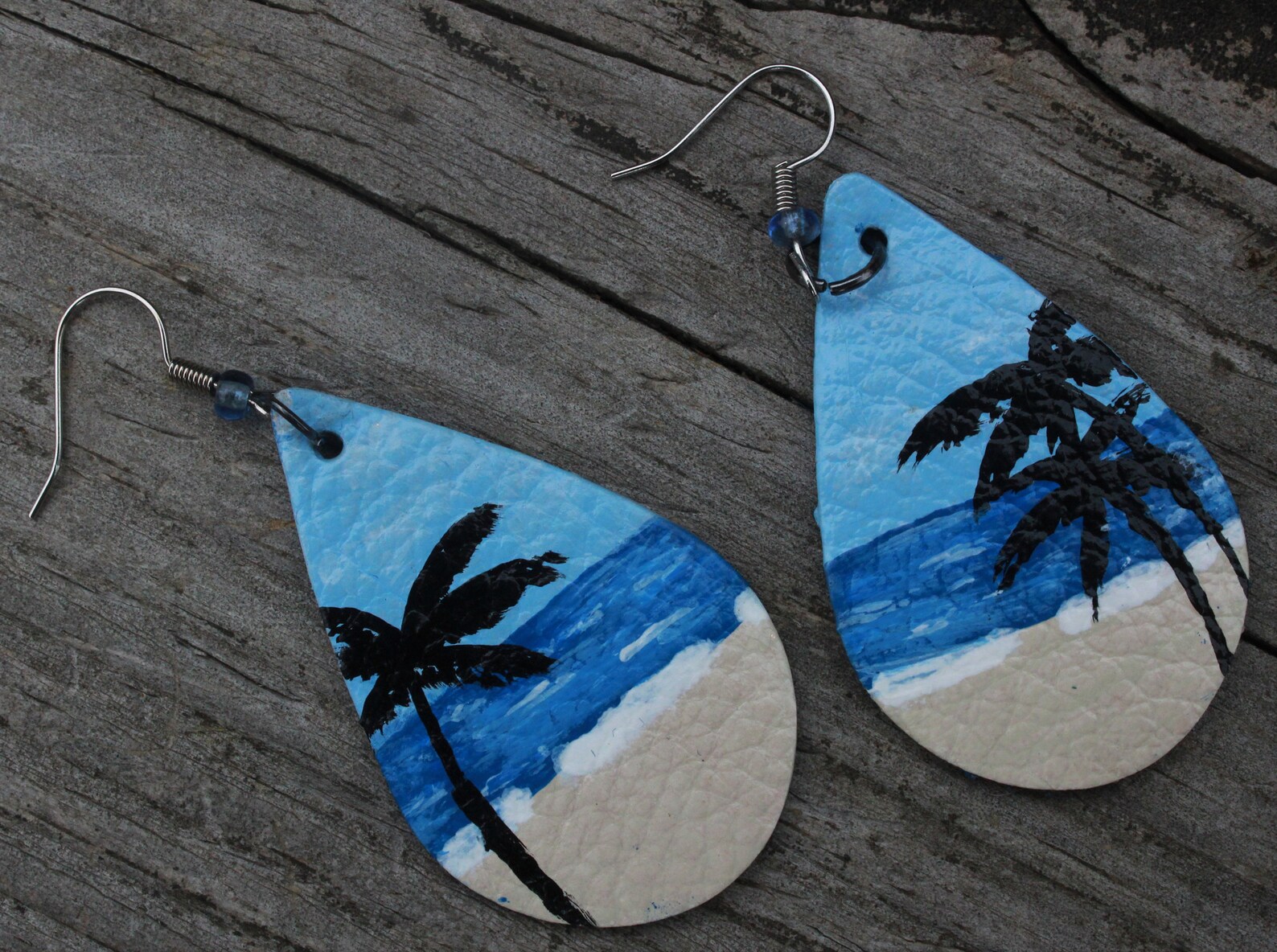 Hand-painted Beach Dangle Earrings | Etsy
