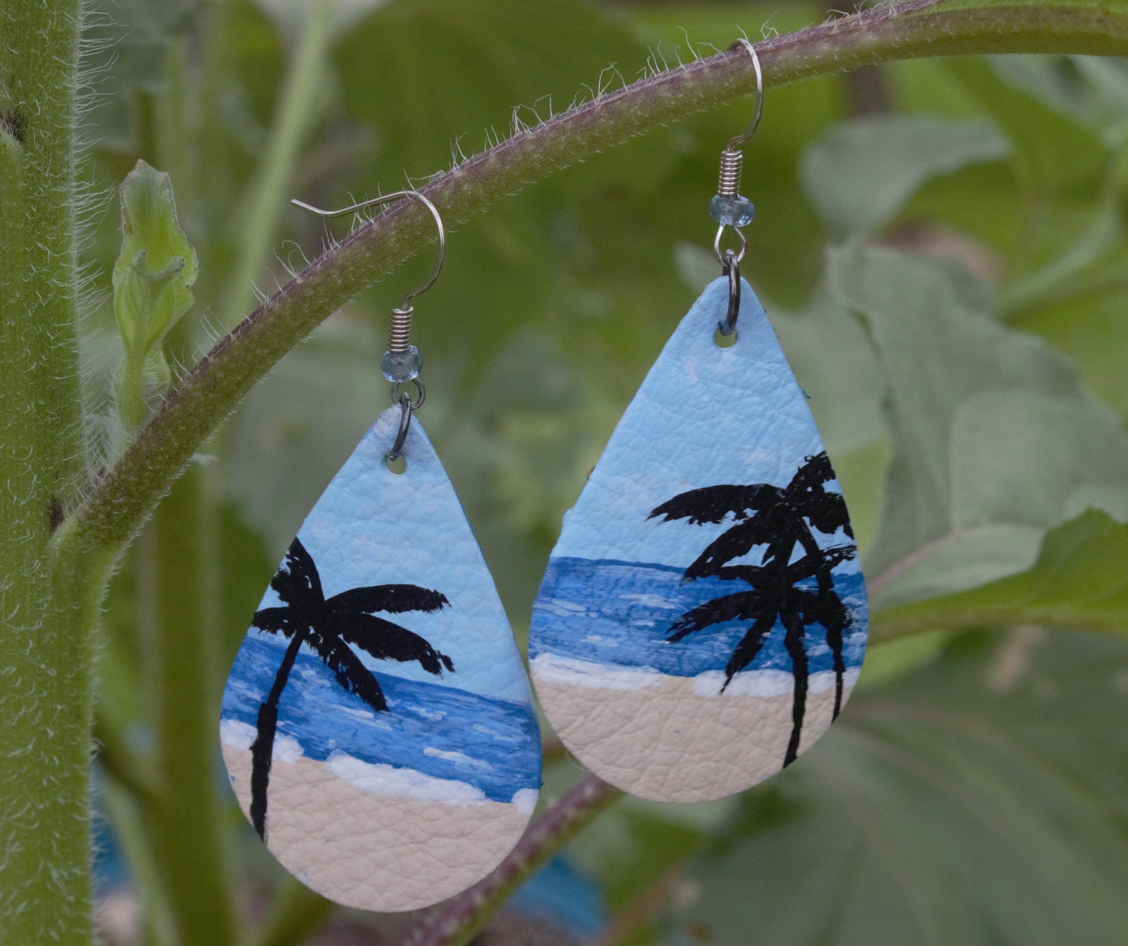 Hand-painted Beach Dangle Earrings | Etsy