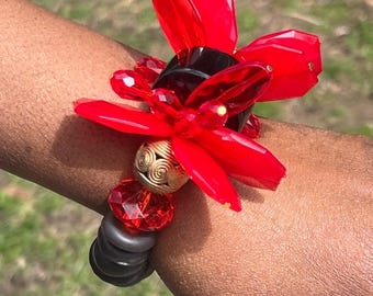 Krobo Disc Bead Bracelet, Ghana Brass, Resin Beads, Unisex