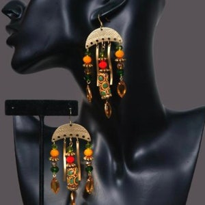 African Jewelry,Krobo Bead Bracelet Chandelier Earrings,African Beaded Jewelry,Tribal Boho Earrings,Afrocentric earrings,handcrafted jewelry