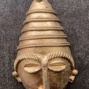 Elongated African Mask Bead Pendant  For Jewelry, Ashanti Ghana Brass Bead Pendant, Unique Gift for Her/Him