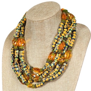 Unisex Krobo Beads Necklace, Glass Beads, Ghana Glass Beads Jewelry, Statement Necklace, Chunky Necklace, Beaded Necklace, African Jewelry