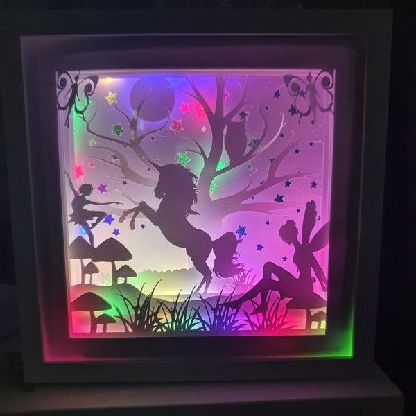 SVG - Fairy/Unicorn Forest 3D Shadow Box Template - DIGITAL DOWNLOAD ( No physical product - File will be sent to your email)