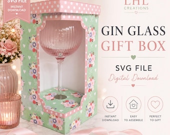 SVG - Gin Glass Gift Box/Display Box - DIGITAL DOWNLOAD   ( No physical product - File will be sent to your email)