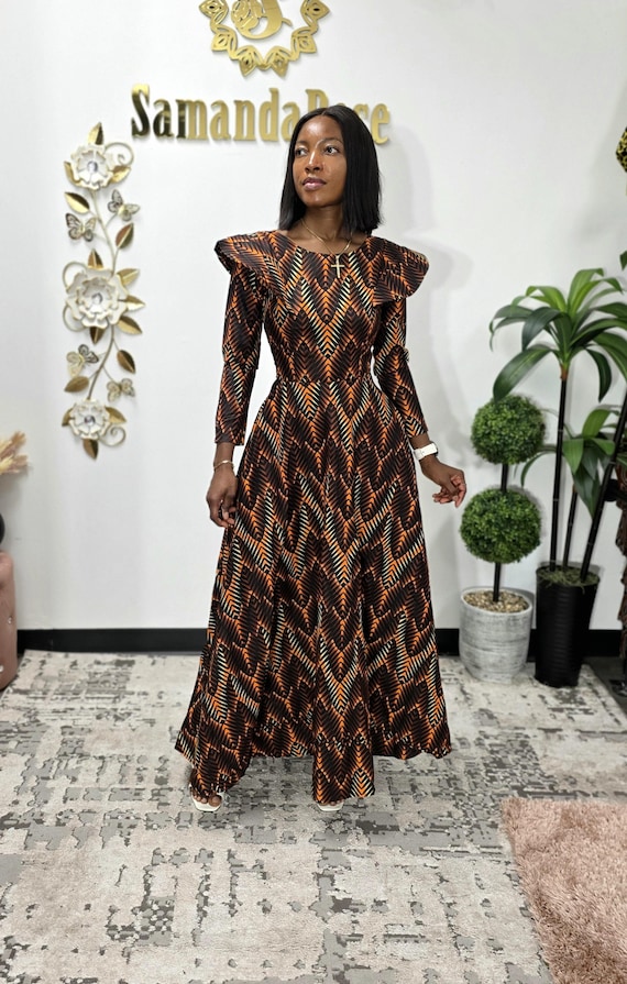 Ankara Maxi African Print Long Sleeve Dresses Ankara Maxi Dress