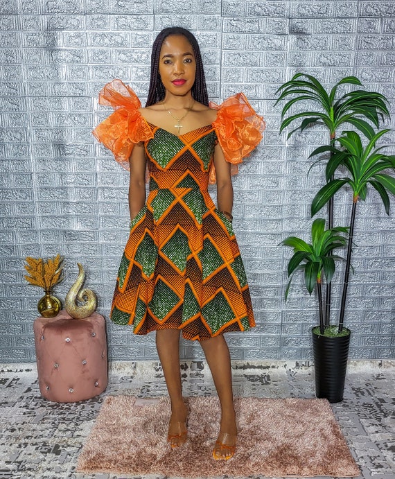 orange flared dress Sky To Moon Garden Charm Orange Strapless Mini Dress - Size M - Sweetheart Neckline & Ruffle Skirt