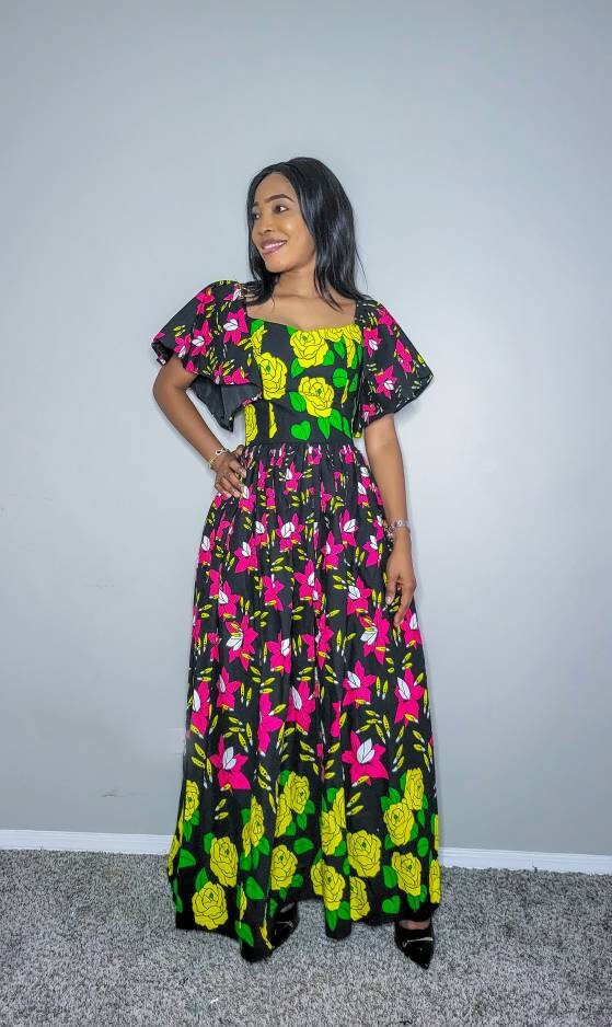 off shoulder ankara maxi dress Ankara Printed Fit and Flare Maxi Dress