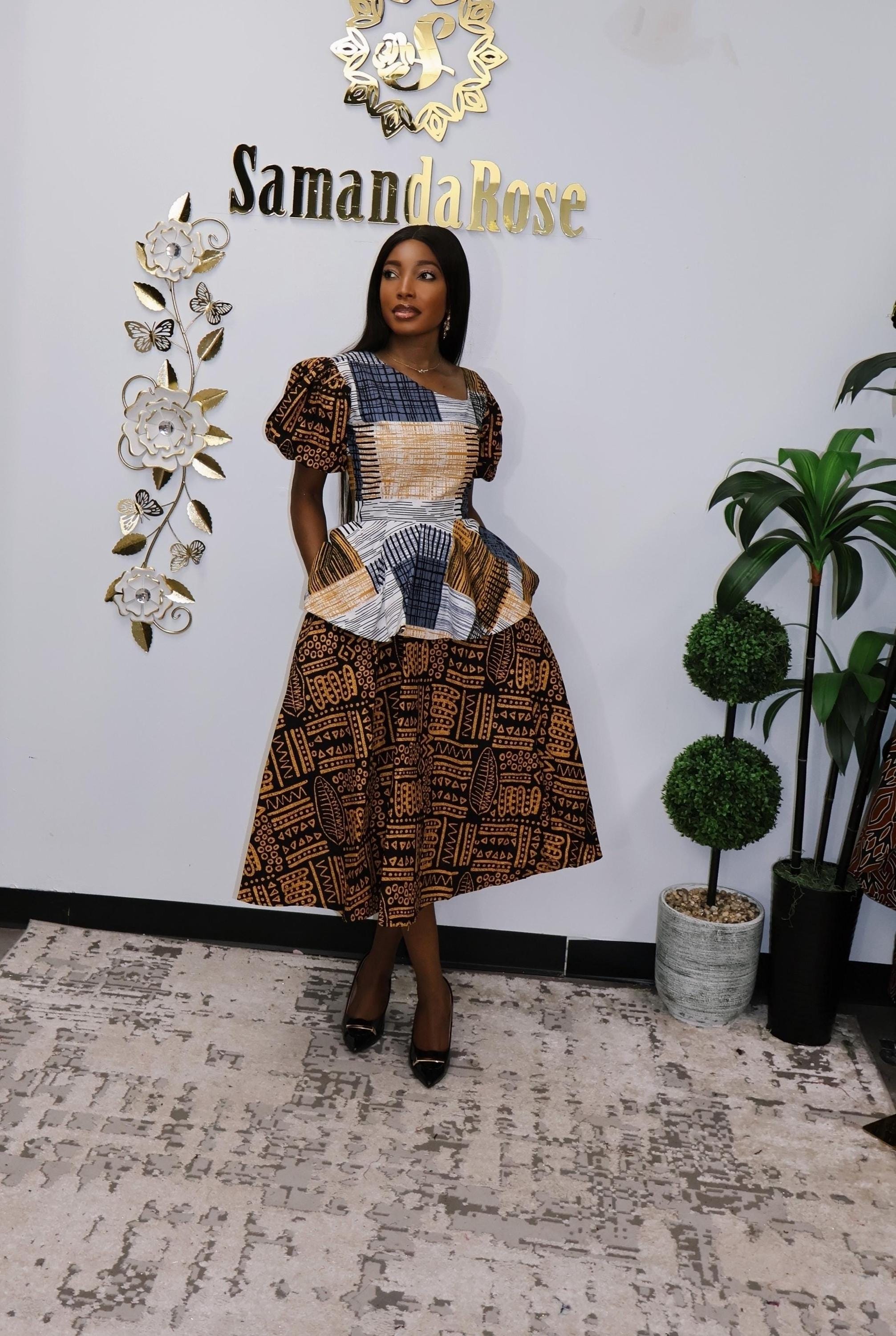 african print peplum dress Elegant African Print Peplum Dress