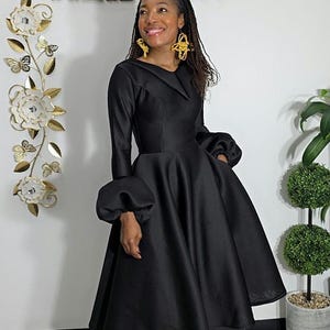 princess polly baby blue dress Black Contrast Collar Puff Sleeve Mini Dress
