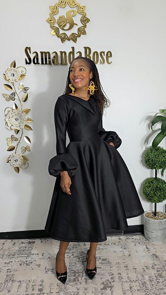 navy blue dress for baby girl Two Pieces A-Line Long Sleeve Black Prom Dress Party Dress PG912 US16 / Black main image 0