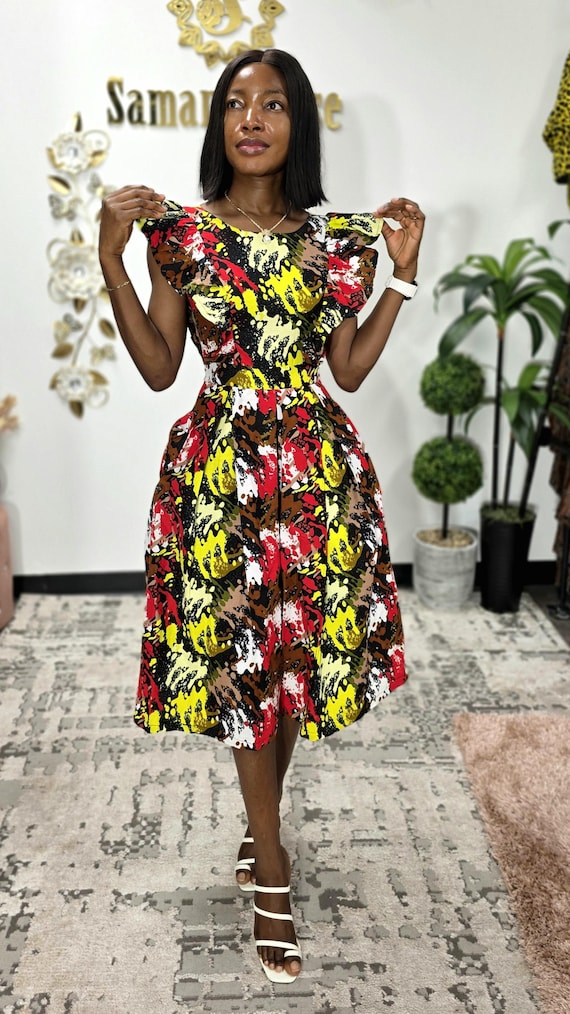 Ankara Print Ruffle Sleeve Jumpsuit: African Wide-Leg Romper