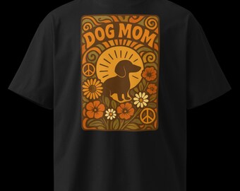 Dog Mom T-Shirt: Retro 70s Dachshund Floral Peace Sign Tee