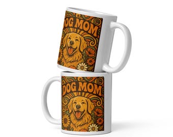 Golden Retriever Coffee Cup Groovy Floral Peace Sign Gift for Dog Lover