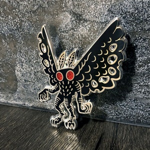 Mothman Hard Enamel Pin Goth Fashion Punk Style Gift for Horror Fans, Cryptid Hunters, and Pagans