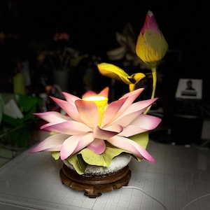 Crepe Paper Lotus Lamp • Color Changing LED Table Accent Light • Made to Order