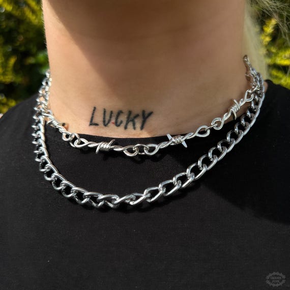 Barbed wire necklace double necklaces fashion chains grunge necklaces Punk jewellery Alternative jewelry