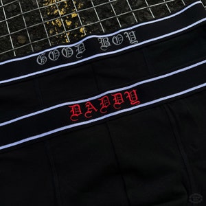 Embroidered Boxer Shorts • Gifts for him • Gifts for them • Gender Neutral Trunks • Kink • Daddy Underwear