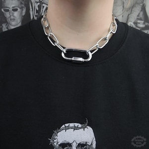 Schakelketting met karabijnhaak in industriële punkstijl • Dikke sieraden • Grungekettingen