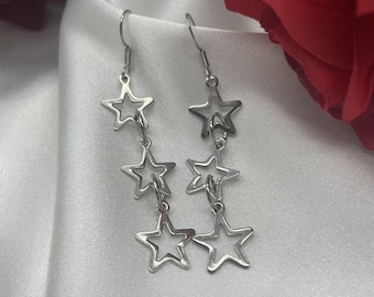 Y2K star earrings • Triple star jewellery • Stainless steel earrings • Grunge jewellery