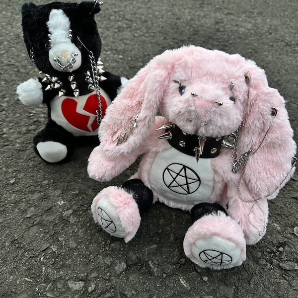 Punk Bunny Plushie - Gothic Accessories - Kawaii - Mini Plushies - Grunge - Soft Toy