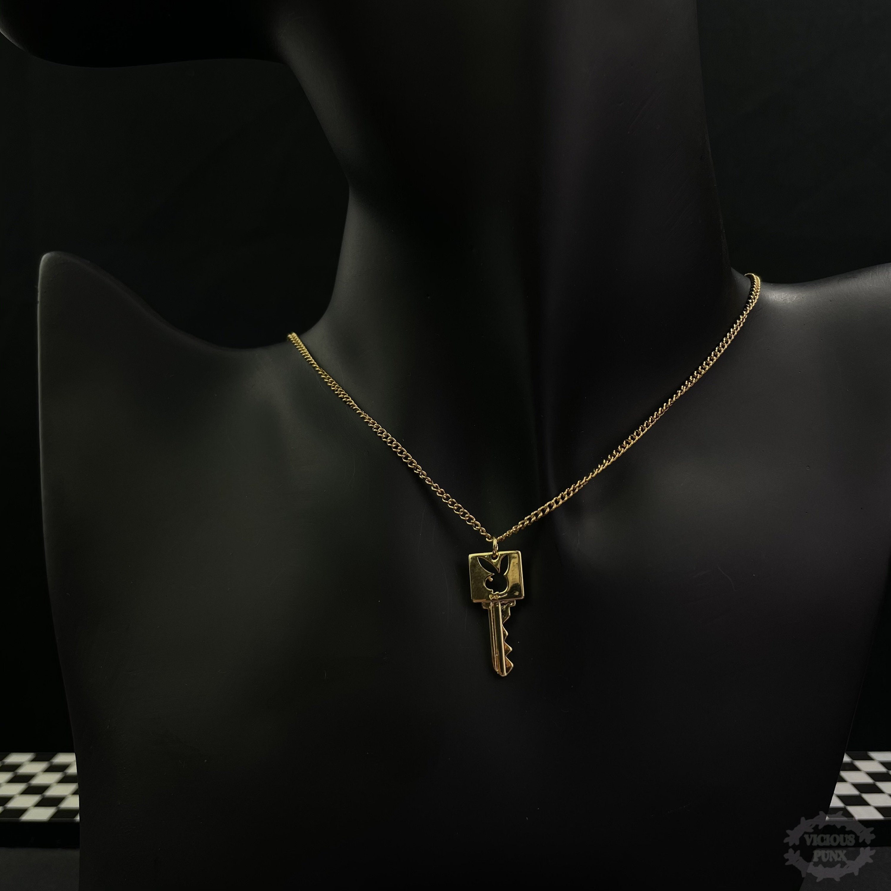 Gold Playboy Bunny Key Necklace Etsy