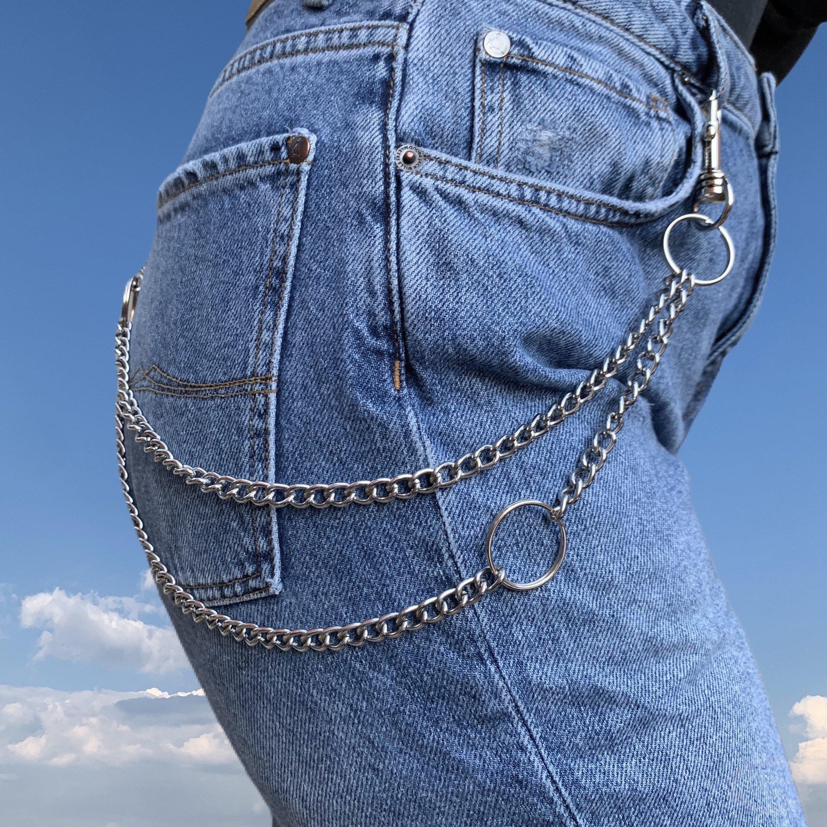 Handmade Unisex Chunky Barbed Wire Link Chain Wallet Belt Pants