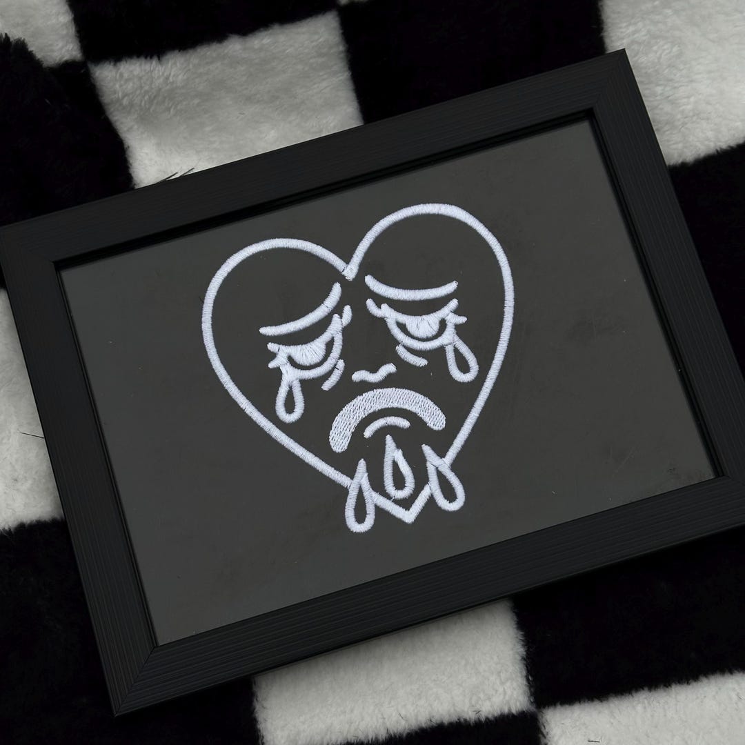 Embroidered Traditional Tattoo Crying Heart Picture Frame • Black ...