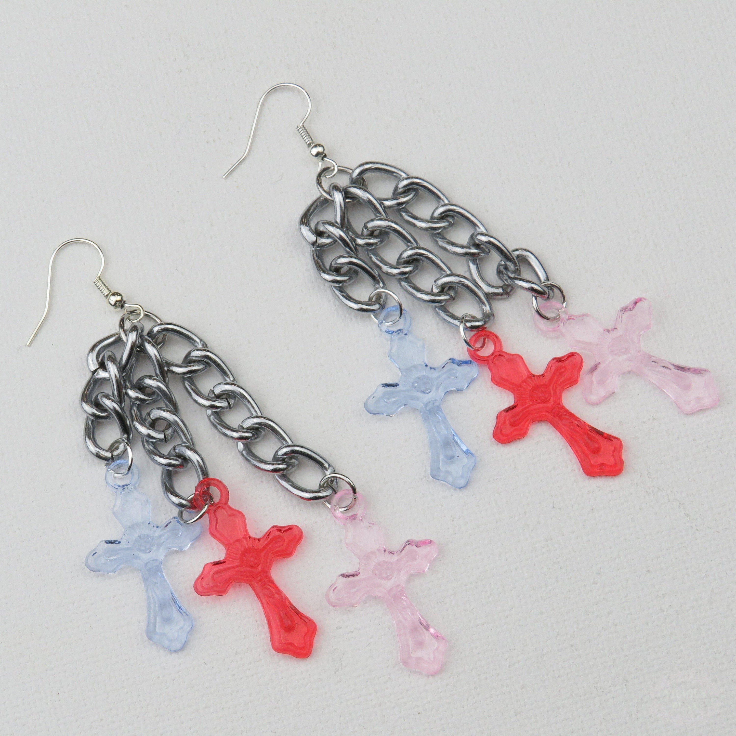 Coloured Cross & Chain Dangle Earrings Etsy