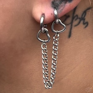 Chain And Double Heart Hoop Earring