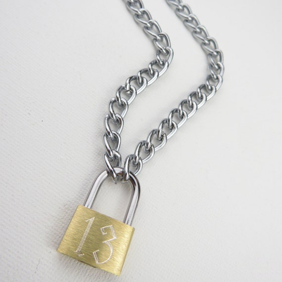 13 Engraved Padlock Chain Necklace Etsy