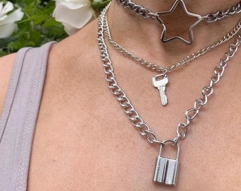 Y2K-ketting met ster • roestvrijstalen kettingen • alternatieve sieraden • stersieraden