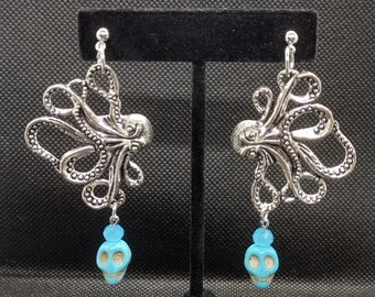 Octopus and Skulls Dangle Earrings