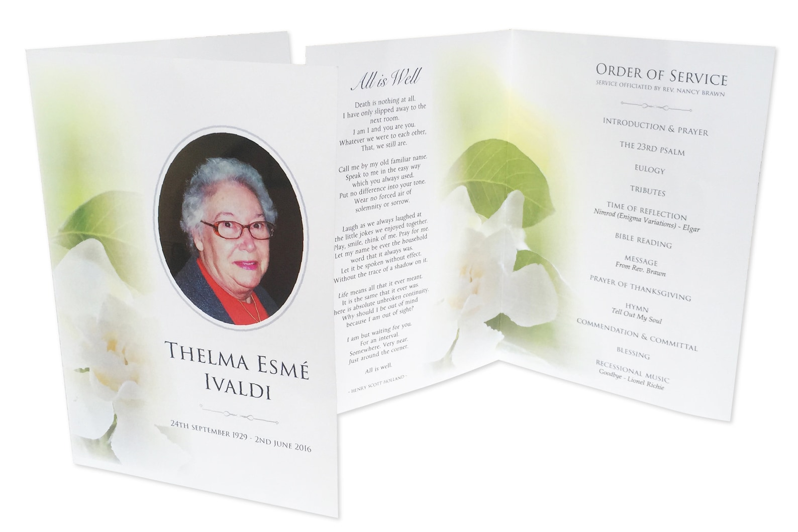 Editable & Printable Funeral Program Template - Gardenia - Etsy