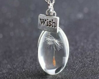 Forever Oval Lucky Charm Real Dandelion Resin Pendant Necklace