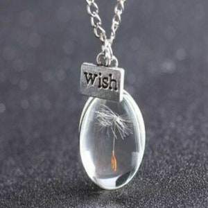 Für immer Glücksbringer Echte Pusteblume Harz Anhänger Halskette - Oval, Herz oder Rund Form
