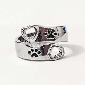 Forever In Memory - Pets 'Liefdeshart en pootafdrukvingerring' (verstelbaar) zilver