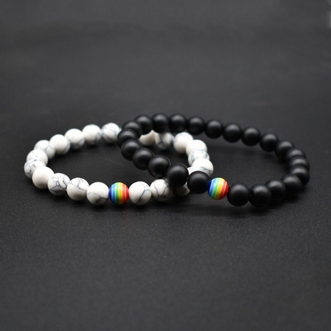 Rainbow Pride Bracelet Set: Natural Stone Beaded Couple Bracelets - Etsy