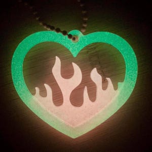 GLOW fire heart keychain.