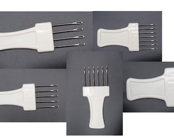 Transfer tools with 4, 5, 6, 7, and 8 pegs for bulky (9 mm) knitting machine. NEW: just added 9-peg tool.