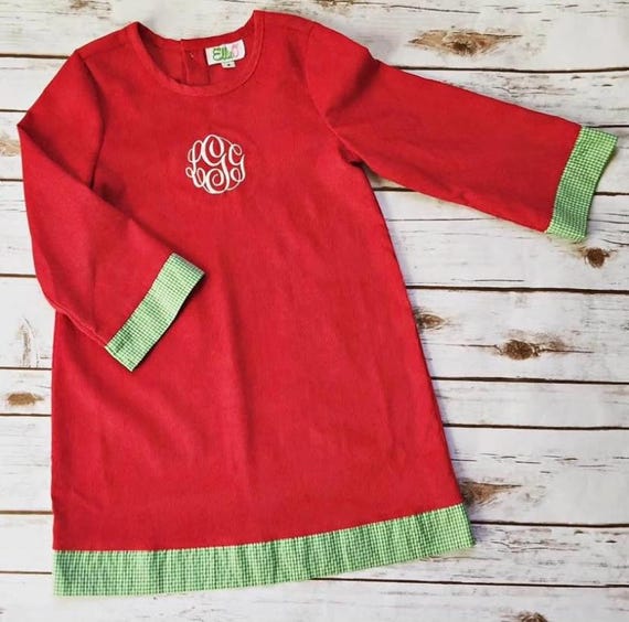 Holiday Dress red and lime, Monogrammed dress, personalized Christmas dress, Twin dress, matching sister dress, Girls sz 4, 5, and 6